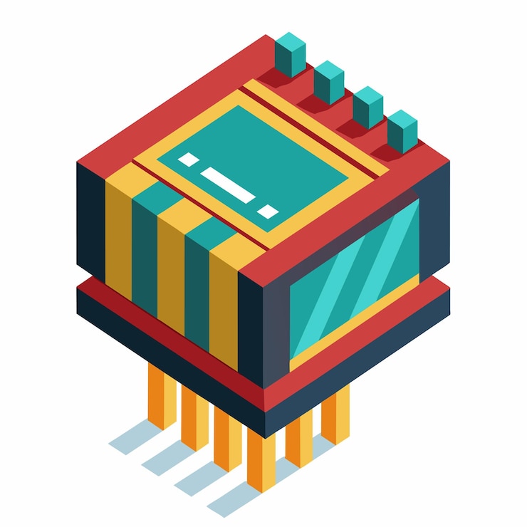 Vector a stylized isometric representation of an electronic component with a rectangular body and multiple pins a stylized representation of an electronic component such as a transistor or resistor