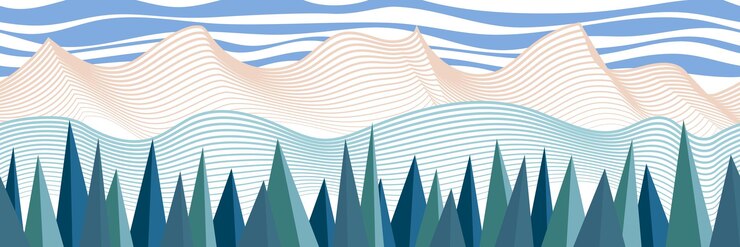 Vector stylized landscape abstract mountain view forest