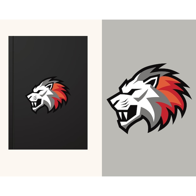 Stylized Lion Head Logo in Black and White