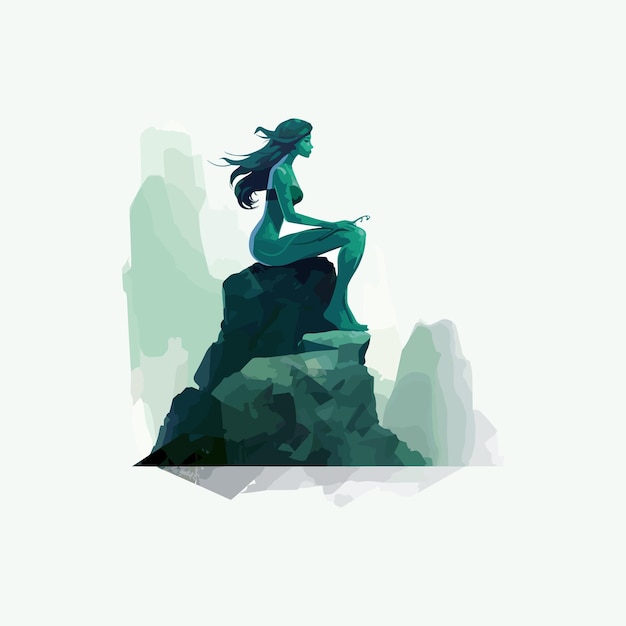 Stylized mermaid sitting on a rock illustration design