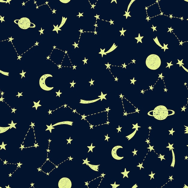 Stylized night sky seamless pattern.