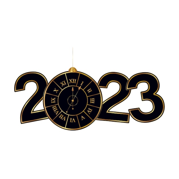 Vector stylized numeral 2023 with clock instead of zero