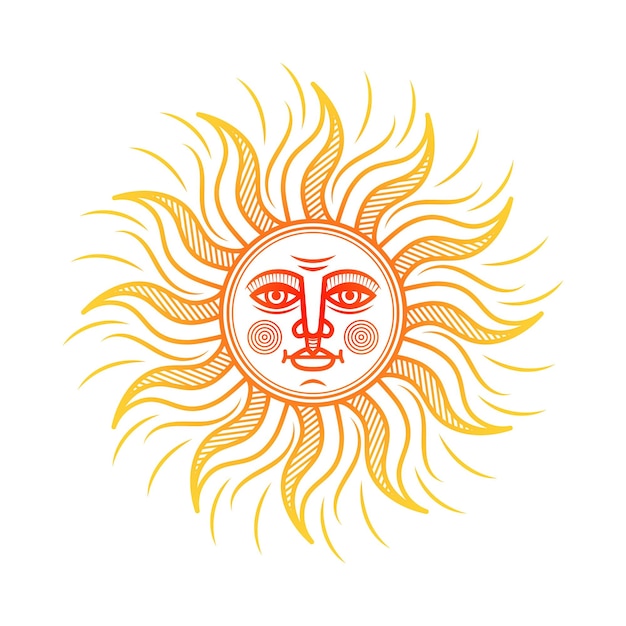 Stylized orange symbol of the sun with face