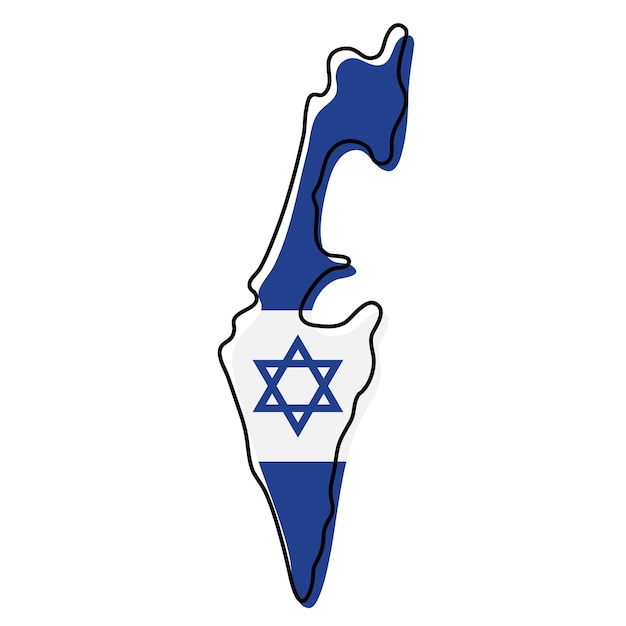 Stylized outline map of Israel with national flag icon. Flag color map of Israel vector illustration.