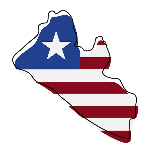 Stylized outline map of Liberia with national flag icon. Flag color map of Liberia vector illustration.