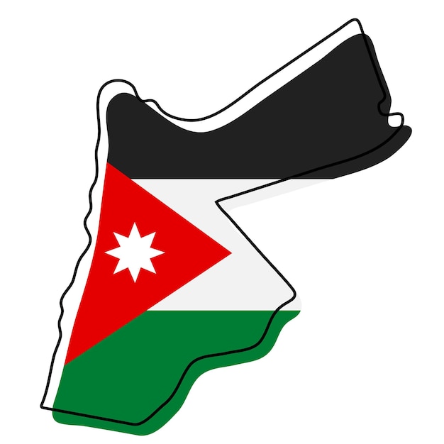 Стилизованная контурная карта иордании со значком национального флага. цветная карта флага иордании векторные иллюстрации.