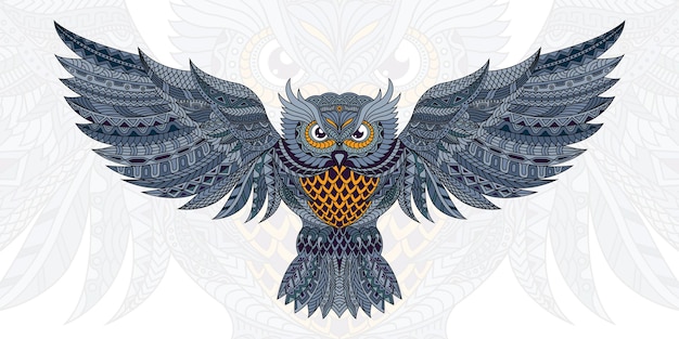 Stylized owl in ethnic vector white background