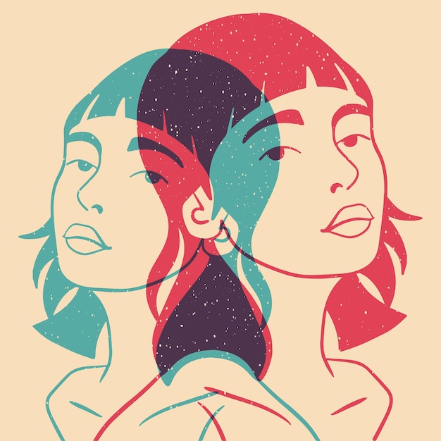 A stylized portrait of a girl. Perfect for logo, poster, avatar, t-shirt design. Riso print effect