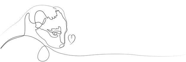 Stylized puppy and heart vector line drawing One line dog on a white background