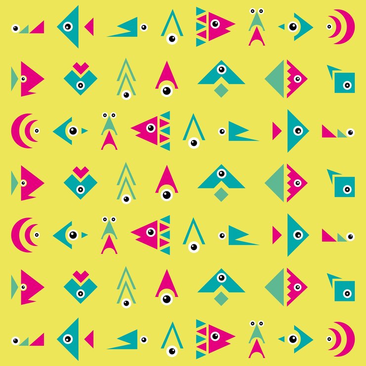 वेक्टर stylized sea fish sea creatures simple primitives pattern