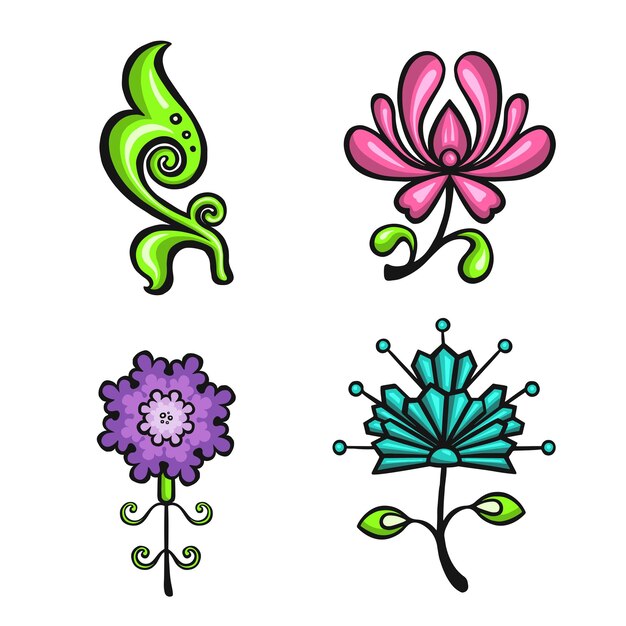 stylized set of ethnic bright flowers vector