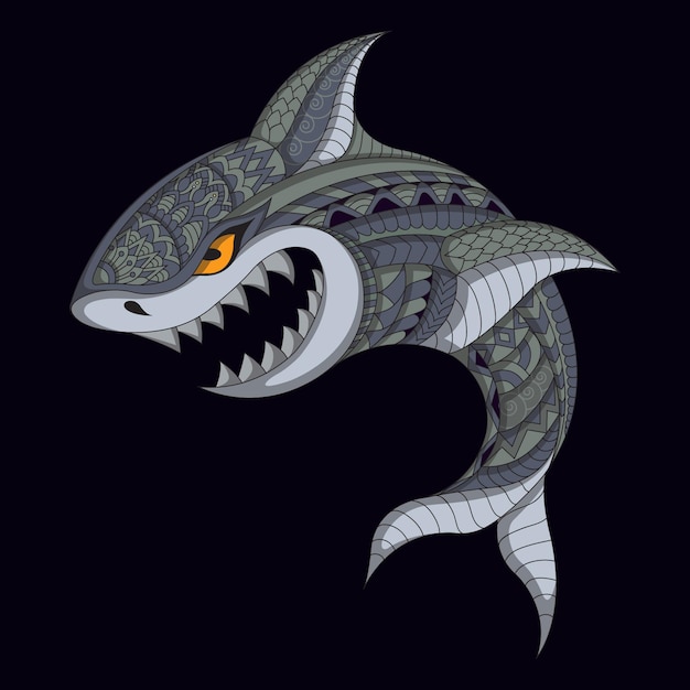 Vector stylized shark in ethnic vector dark background