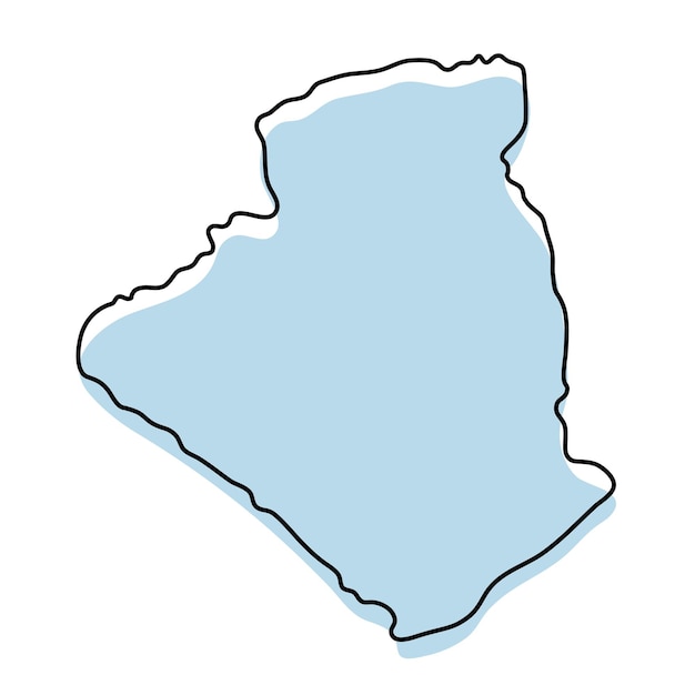 Stylized simple outline map of Algeria icon. Blue sketch map of Algeria vector illustration