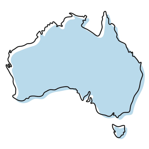 Stylized simple outline map of Australia icon. Blue sketch map of Australia vector illustration