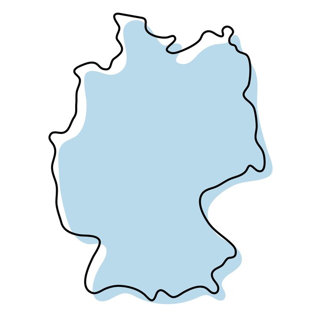 Stylized simple outline map of Germany icon. Blue sketch map of Germany vector illustration