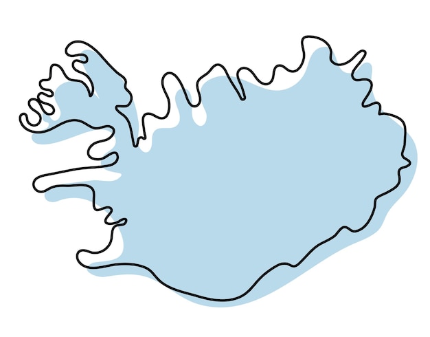 Stylized simple outline map of iceland icon. blue sketch map of iceland vector illustration