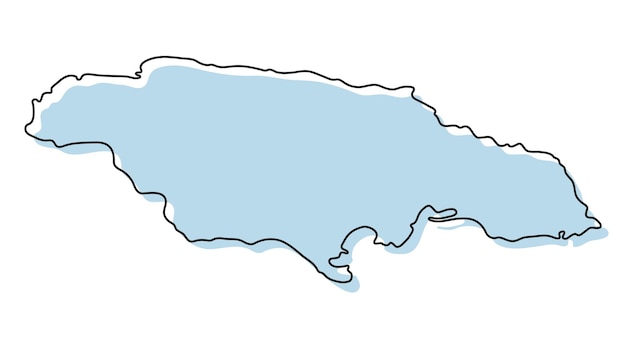 Stylized simple outline map of Jamaica icon. Blue sketch map of Jamaica vector illustration