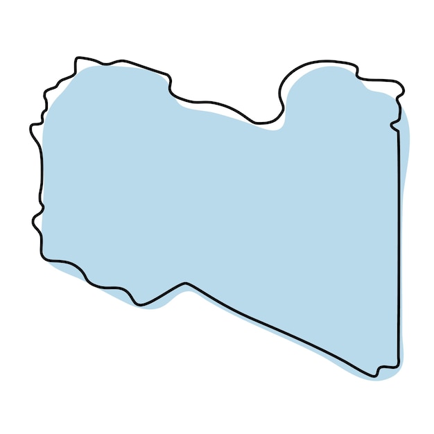 Stylized simple outline map of Libya icon. Blue sketch map of Libya vector illustration