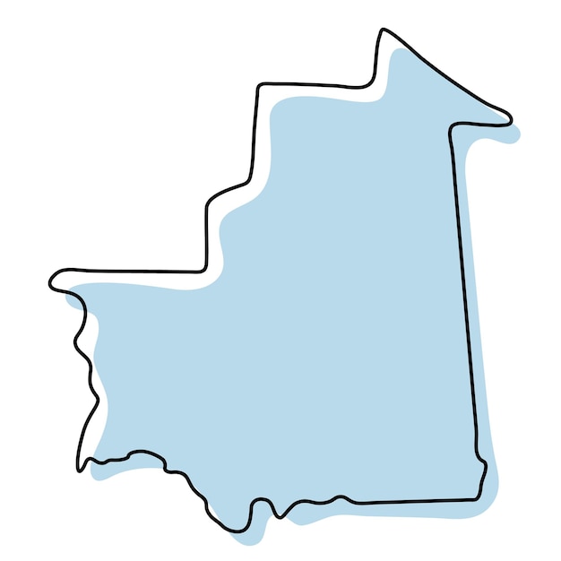 Stylized simple outline map of Mauritania icon. Blue sketch map of Mauritania vector illustration