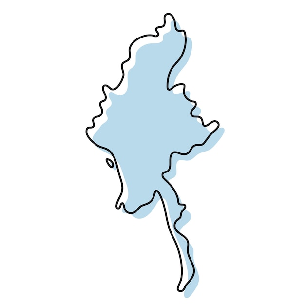 Stylized simple outline map of Myanmar icon. Blue sketch map of Myanmar vector illustration