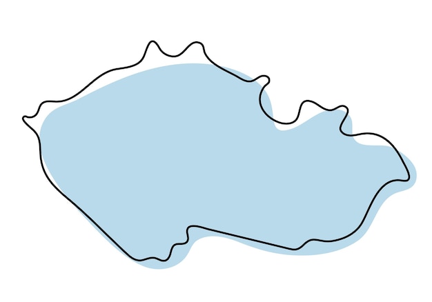 チェコのアイコンの様式化されたシンプルな白地図。チェコのベクトル図の青いスケッチマップ