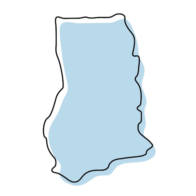 가나 아이콘의 양식된 간단한 개요 지도입니다. 가나 벡터 일러스트 레이 션의 블루 스케치 지도
