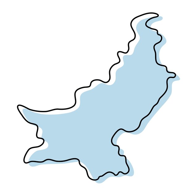 Stylized simple outline map of Pakistan icon. Blue sketch map of Pakistan vector illustration