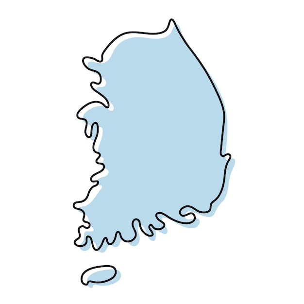 Stylized simple outline map of South Korea icon. Blue sketch map of South Korea vector illustration