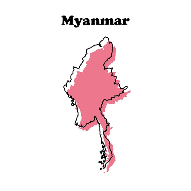 Vector stylized simple red outline map of myanmar