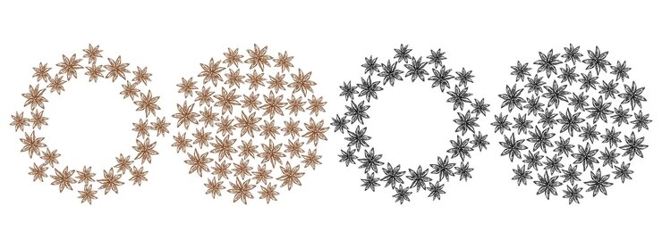 Vector stylized star anise circle frame and background spicy day decorative copy space template idea set 4