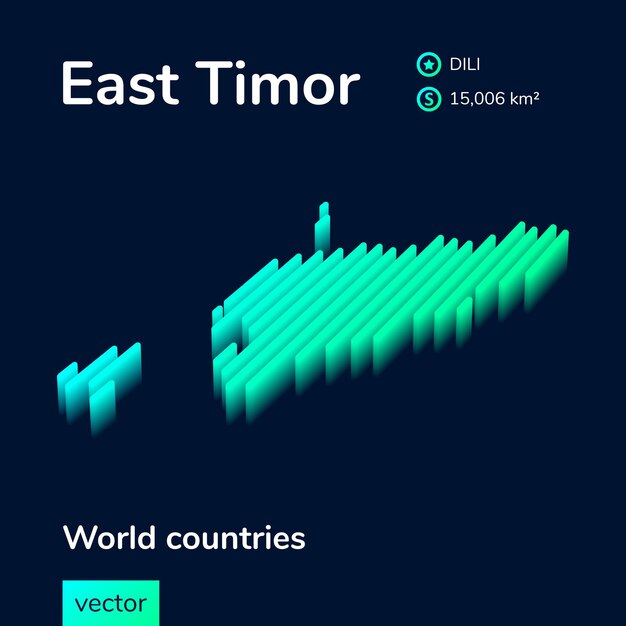 Stylized striped vector isometric 3D map of East Timor with information about country