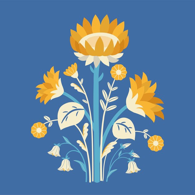 Vector stylized sunflowers and bluebells vector floral composition for cards and posters