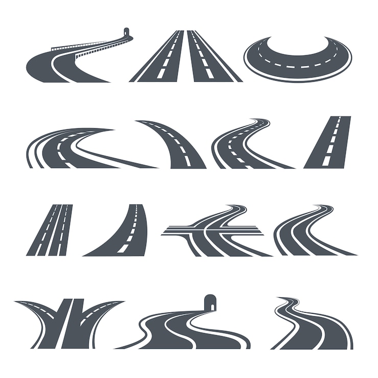 Vector stylized symbols of road and highway. 