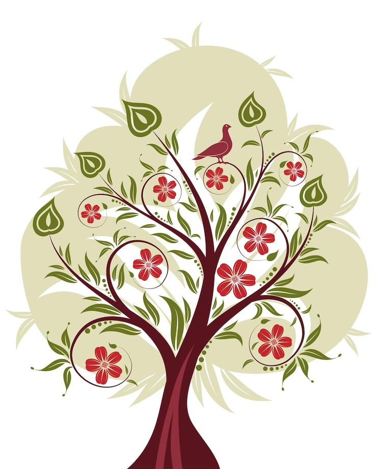 वेक्टर stylized tree with leafs and bird