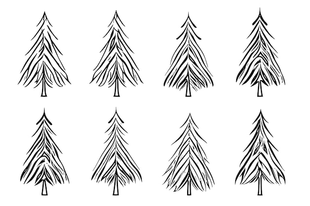 Vettore alberi stilizzati albero di natale isolato sul vettore di sfondo bianco