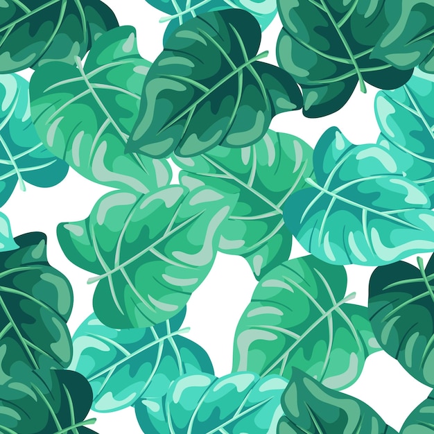 Stylized tropical leaves seamless pattern Decorative leaf background