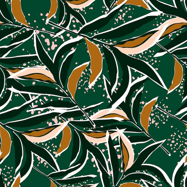 Stylized tropical palm leaves wallpaper Jungle palm leaf seamless pattern Design for fabric textile print wrapping cover Fashion vector illustration