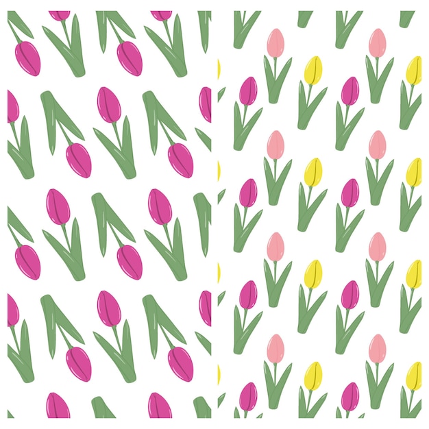 stylized tulips colorful seamless pattern in trendy pink and yellow set if backgrounds texture