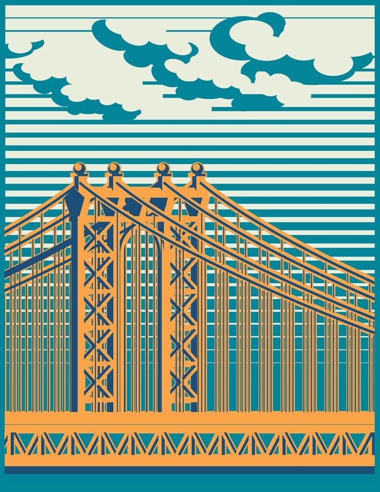 Vector stylized vector illustration of a large cablestayed bridge