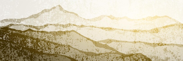 Stylized vintage landscape mountain ranges sepia tones banner