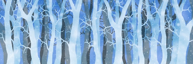 様式化された冬の森のお祭りの背景のパノラマ ビュー