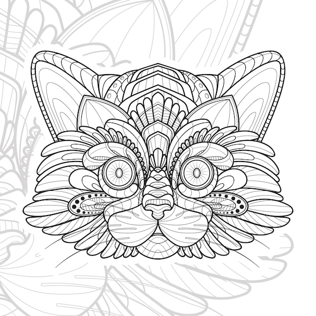 Stylized zentangle animal lineart cat illustration