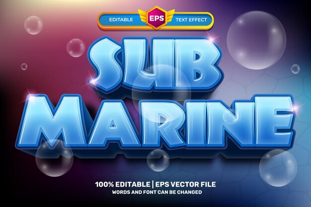 Комиксы Sub Marine, мультфильмы, жирный 3D, редактируемый текстовый эффект, стиль