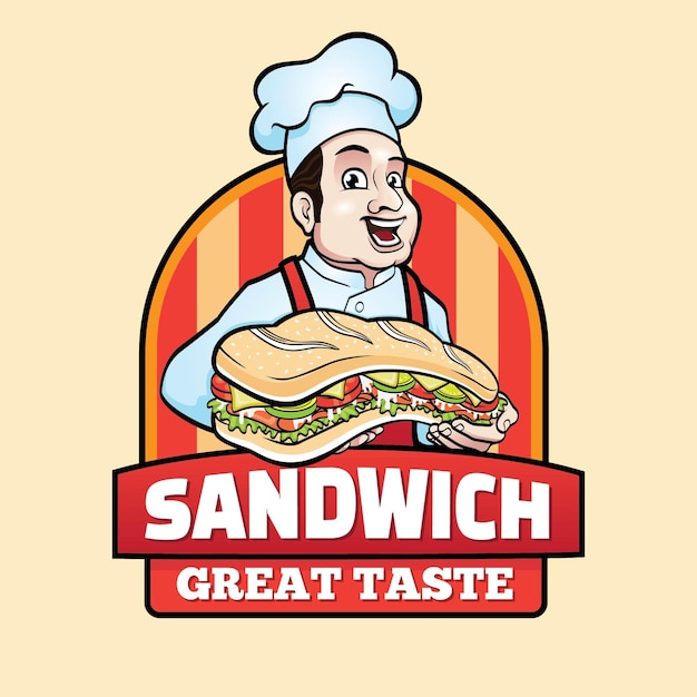 sub sandwich chef mascot logo