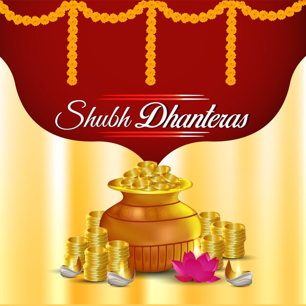 Subh dhanteras banner design and gold coin pot