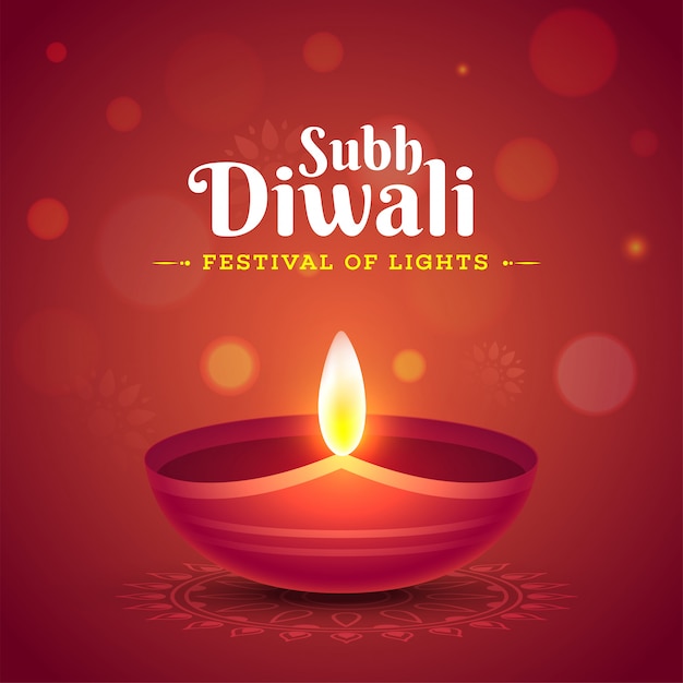 Celebrazione di subh diwali con lampada ad olio illuminata (diya)