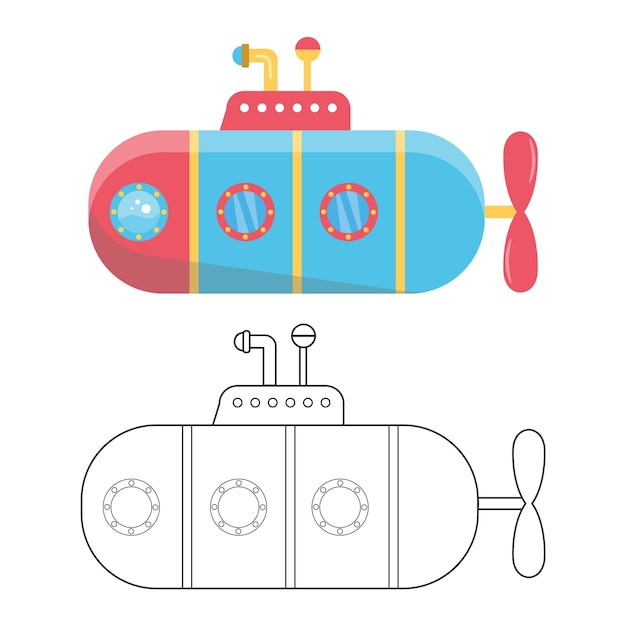 Вектор Раскраски подводные лодки. контур.