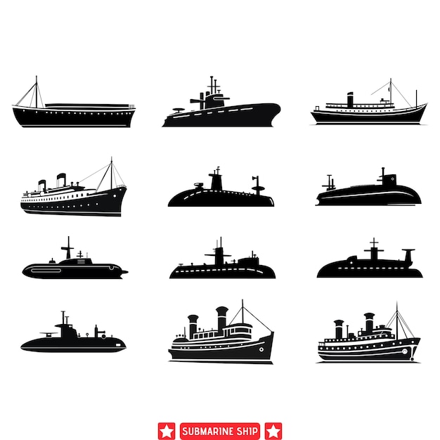 Vector submarine fleet dynamic vector silhouettes for maritime creations