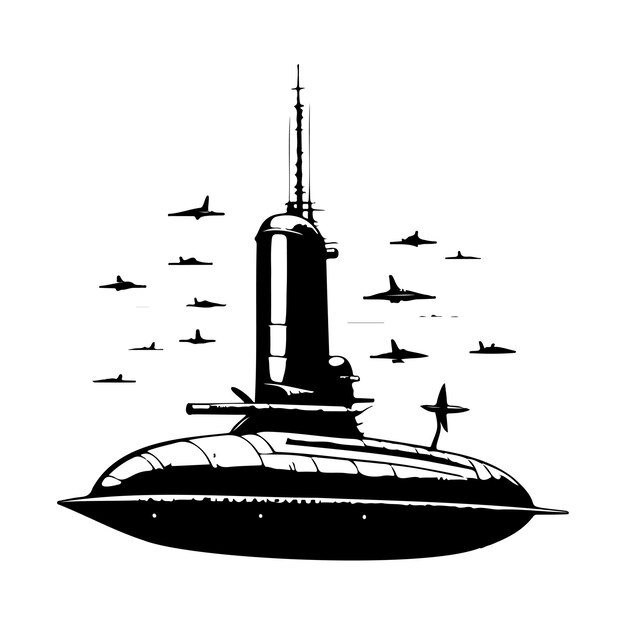 Vector submarine icon hand draw black colour military logo vector element and symbol