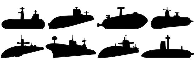 Vector submarine silhouettes set large pack of vector silhouette design isolated white background